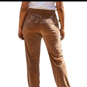 Victoria's Secret Brown Velour Pants with Pink Script
